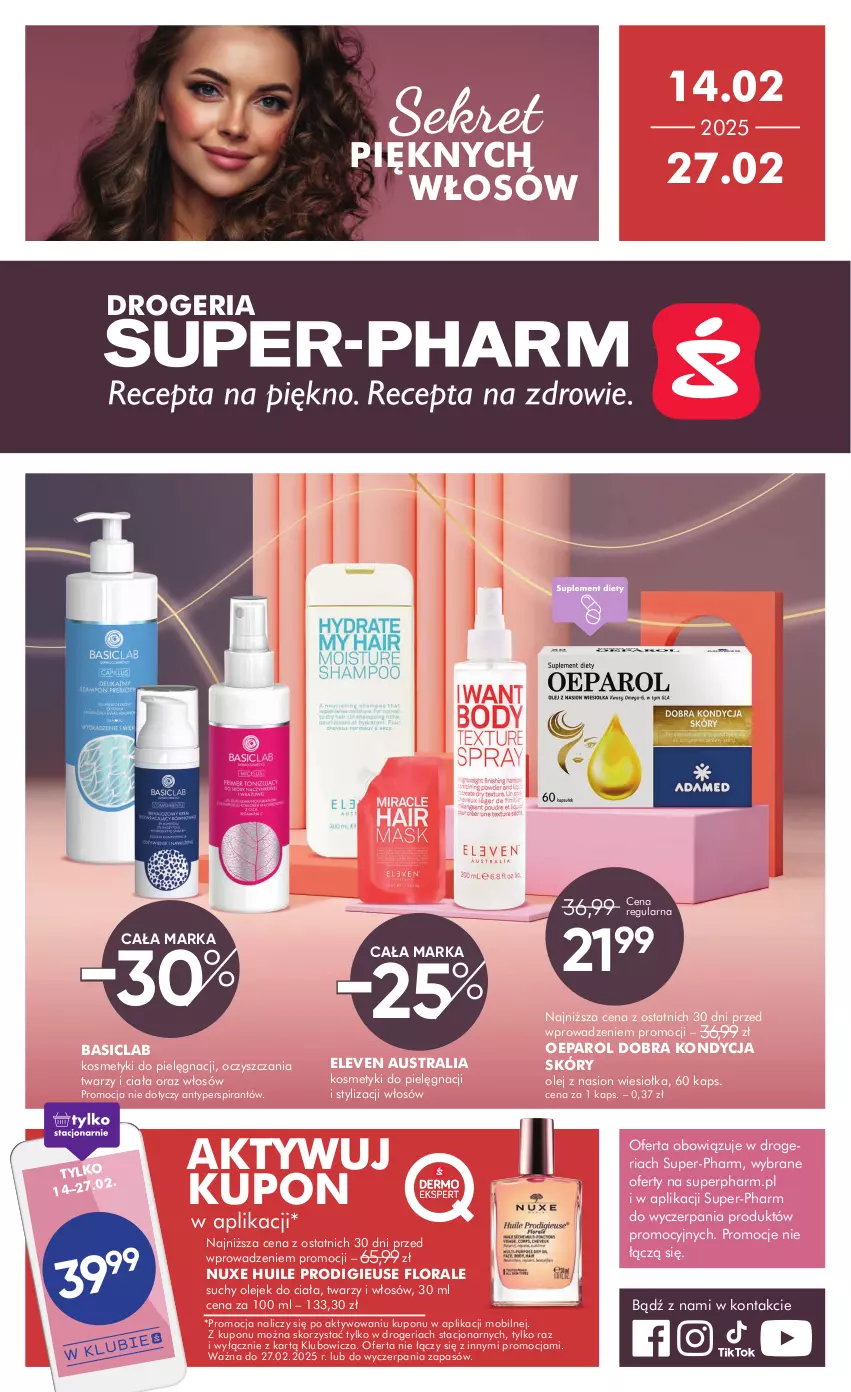 Gazetka promocyjna Super Pharm - Gazetka - ważna 14.02 do 27.02.2025 - strona 1 - produkty: Antyperspirant, Basiclab, Flora, Kosmetyki do pielęgnacji, Kret, Mobil, Nuxe, Olej, Olejek do ciała