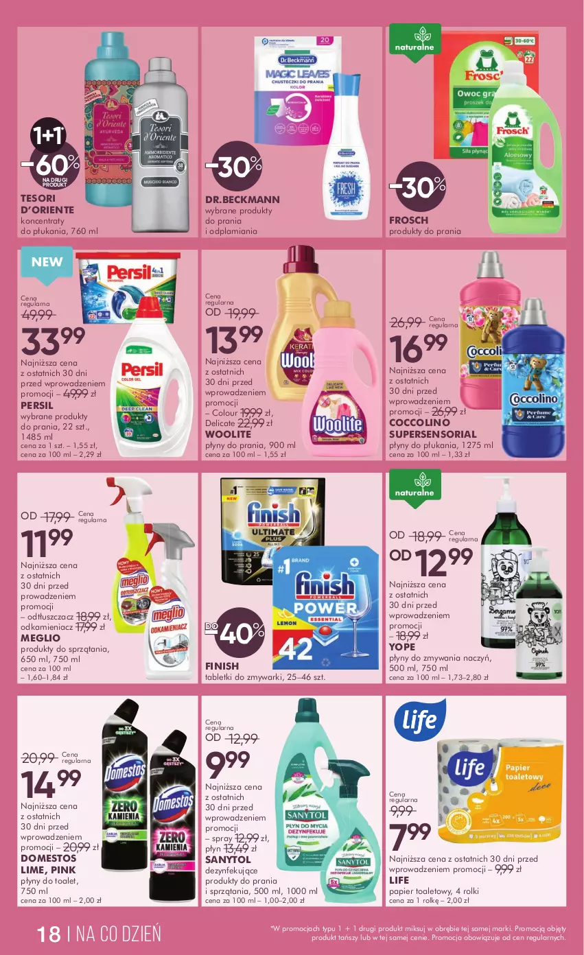 Gazetka promocyjna Super Pharm - Gazetka - ważna 14.02 do 27.02.2025 - strona 18 - produkty: Coccolino, Domestos, Finish, Frosch, Odkamieniacz, Odtłuszczacz, Papier, Papier toaletowy, Persil, Rolki, Sanytol, Tablet, Tabletki do zmywarki, Woolite, Yope, Zmywarki