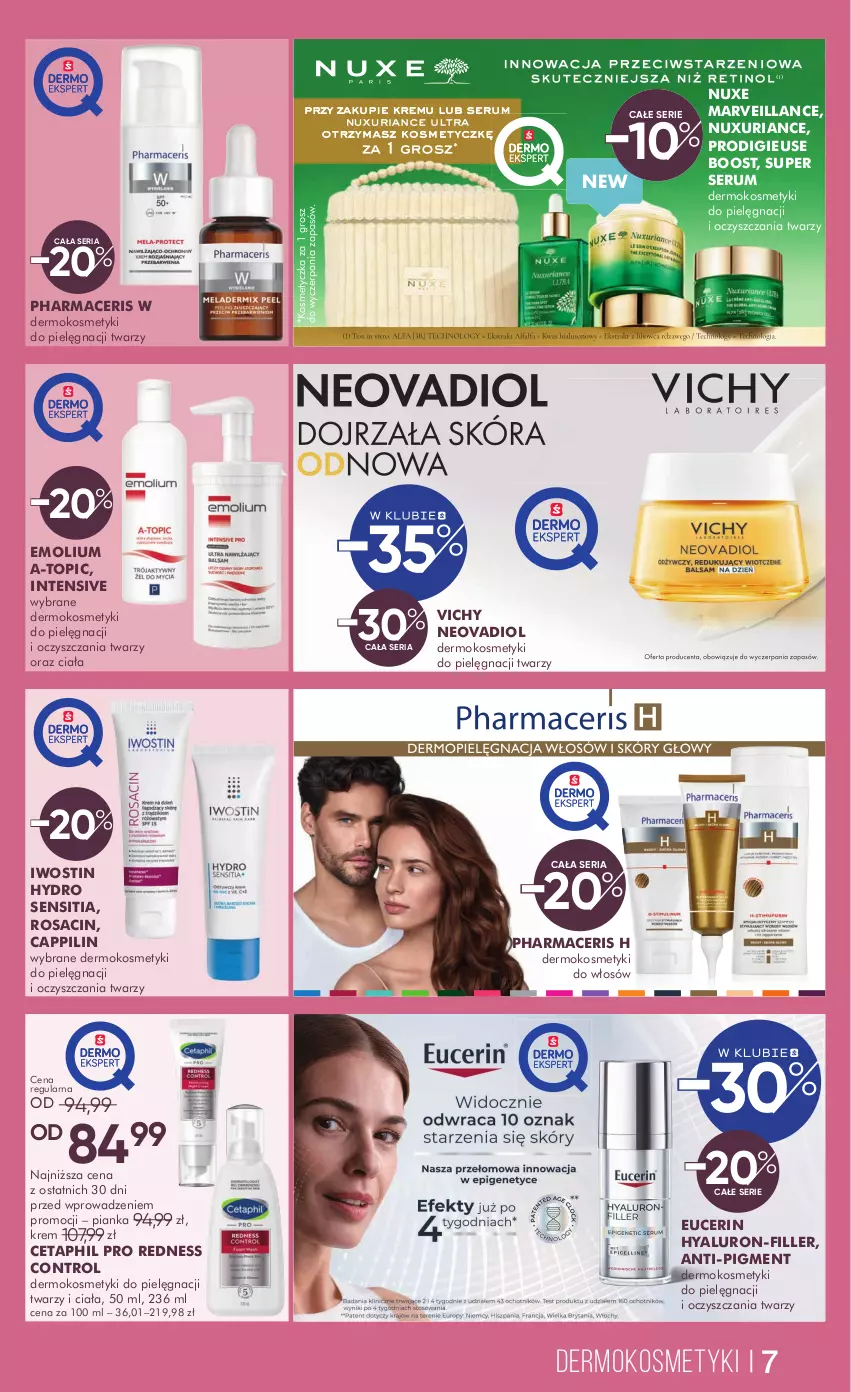 Gazetka promocyjna Super Pharm - Gazetka - ważna 14.02 do 27.02.2025 - strona 7 - produkty: Acer, Cetaphil, Control, Emolium, Iwostin, Kosmetyczka, Kosmetyki do pielęgnacji, Nuxe, Pharmaceris, Rum, Ser, Serum, Top, Vichy