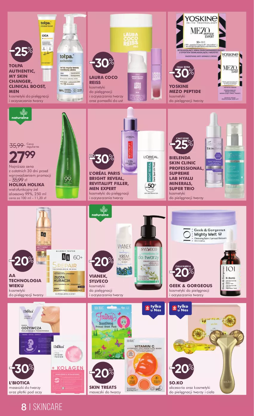 Gazetka promocyjna Super Pharm - Gazetka - ważna 14.02 do 27.02.2025 - strona 8 - produkty: Bielenda, Clin, Holika Holika, Kosmetyki do pielęgnacji, L’Oréal, Laur, Ser, Tołpa, Yoskine