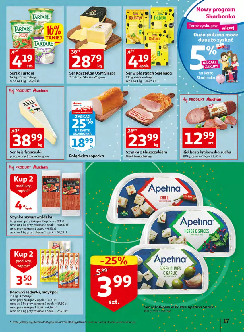 Gazetka promocyjna Auchan - Włoska kuchnia jest w cenie Hipermarkety - ważna 05.05 do 11.05.2022 - strona 17 - produkty: Brie, Gra, Kasztelan, Kiełbasa, Kiełbasa krakowska, Parówki, Polędwica, Por, Ser, Ser Kasztelan, Serek, Szynka, Tarta, Tartare