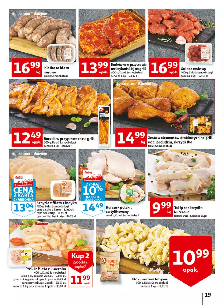 Gazetka promocyjna Auchan - Włoska kuchnia jest w cenie Hipermarkety - ważna 05.05 do 11.05.2022 - strona 19 - produkty: Boczek, Flaki, Flaki wołowe, Grill, Gulasz wołowy, Kiełbasa, Kiełbasa biała, Kurczak, Tusz