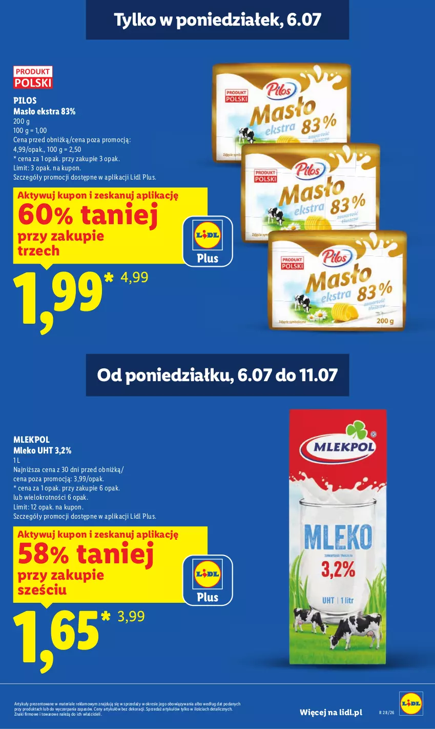 Gazetka promocyjna Lidl - Gazetka ważna od 6.07 do 8.07 - ważna 06.07 do 08.07.2026 - strona 11 - produkty: Masło, Mleko, Pilos