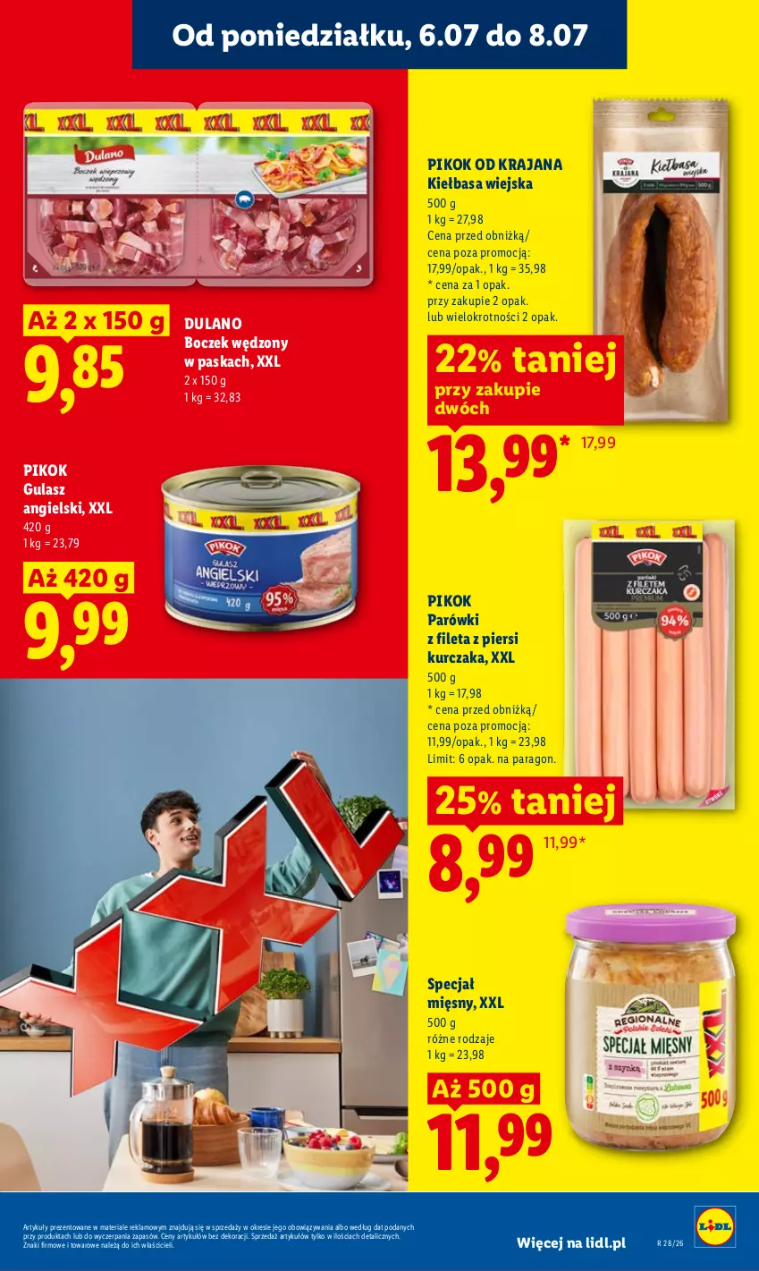 Gazetka promocyjna Lidl - Gazetka ważna od 6.07 do 8.07 - ważna 06.07 do 08.07.2026 - strona 41 - produkty: Boczek, Dulano, Kiełbasa, Kiełbasa wiejska, Kurczak, Parówki, PIKOK