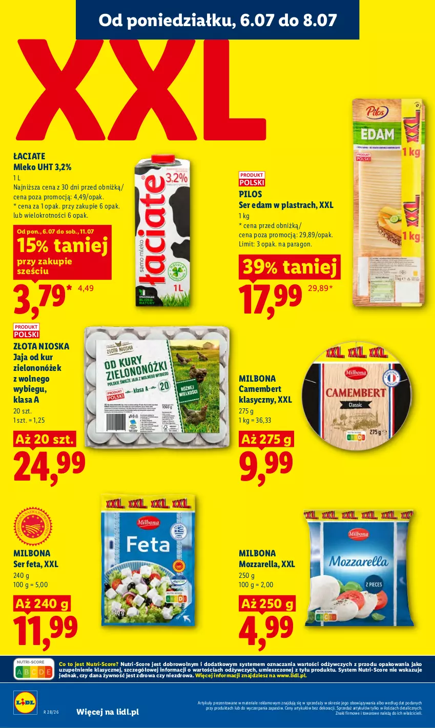 Gazetka promocyjna Lidl - Gazetka ważna od 6.07 do 8.07 - ważna 06.07 do 08.07.2026 - strona 44 - produkty: Camembert, Edam, Feta, Jaja, Mleko, Mozzarella, Pilos, Ser