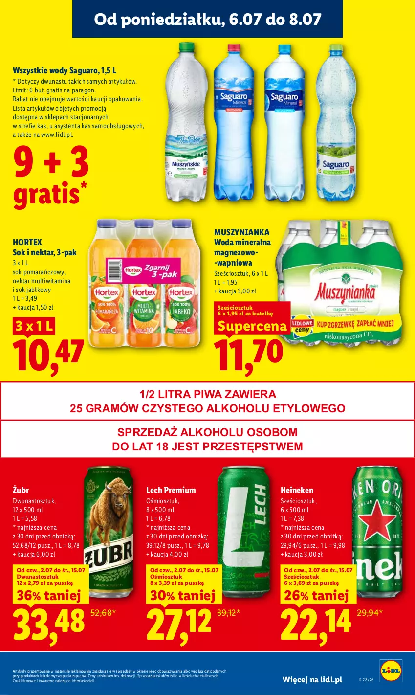 Gazetka promocyjna Lidl - Gazetka ważna od 6.07 do 8.07 - ważna 06.07 do 08.07.2026 - strona 49 - produkty: Gra, Heineken, Hortex, Lech Premium, Magnez, Mus, Muszynianka, Nektar, Piwa, Sok, Sok jabłkowy, Sok pomarańczowy, Woda, Woda mineralna