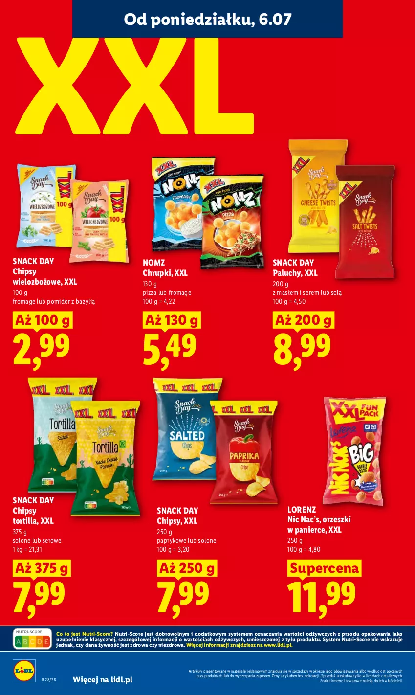 Gazetka promocyjna Lidl - Gazetka ważna od 6.07 do 8.07 - ważna 06.07 do 08.07.2026 - strona 56 - produkty: Bazyl, Chipsy, Chrupki, Lorenz, Orzeszki, Pizza, Ser, Tortilla
