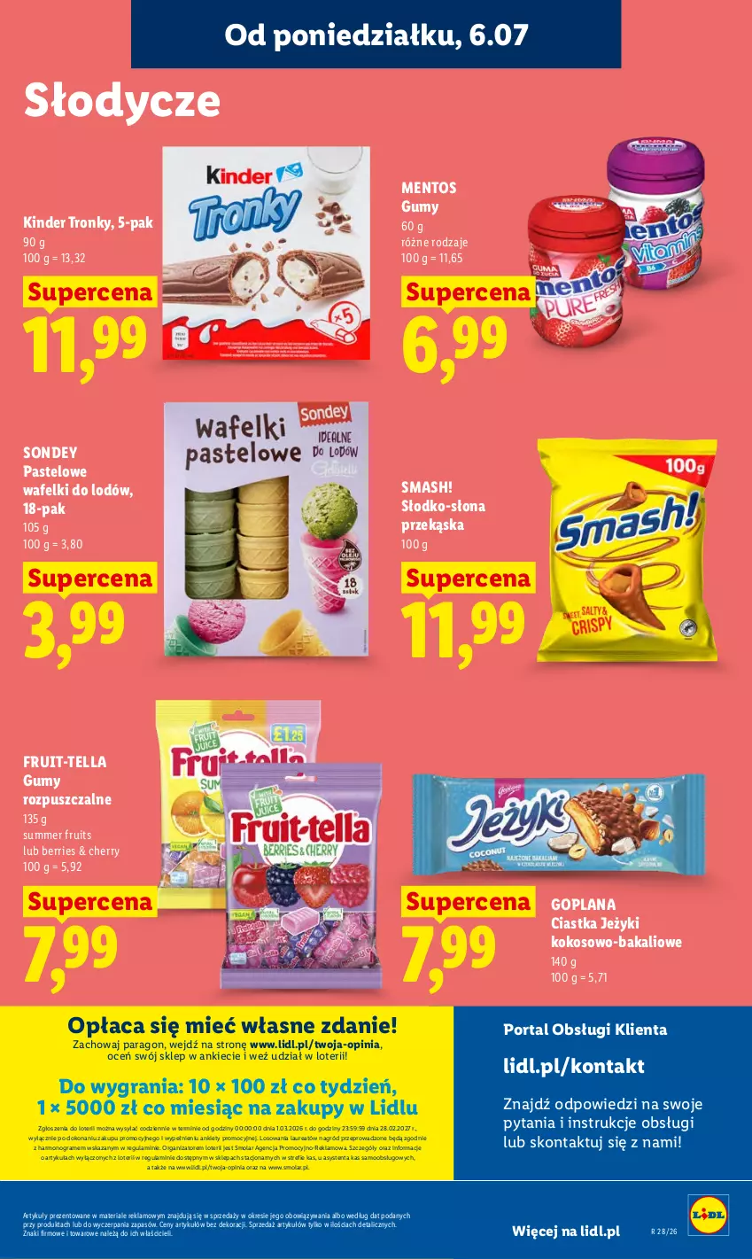 Gazetka promocyjna Lidl - Gazetka ważna od 6.07 do 8.07 - ważna 06.07 do 08.07.2026 - strona 81 - produkty: Ciastka, Goplana, Gra, Jeżyki, Kinder, Kokos, LANA, Laur, Mentos, Mola, Por, Portal