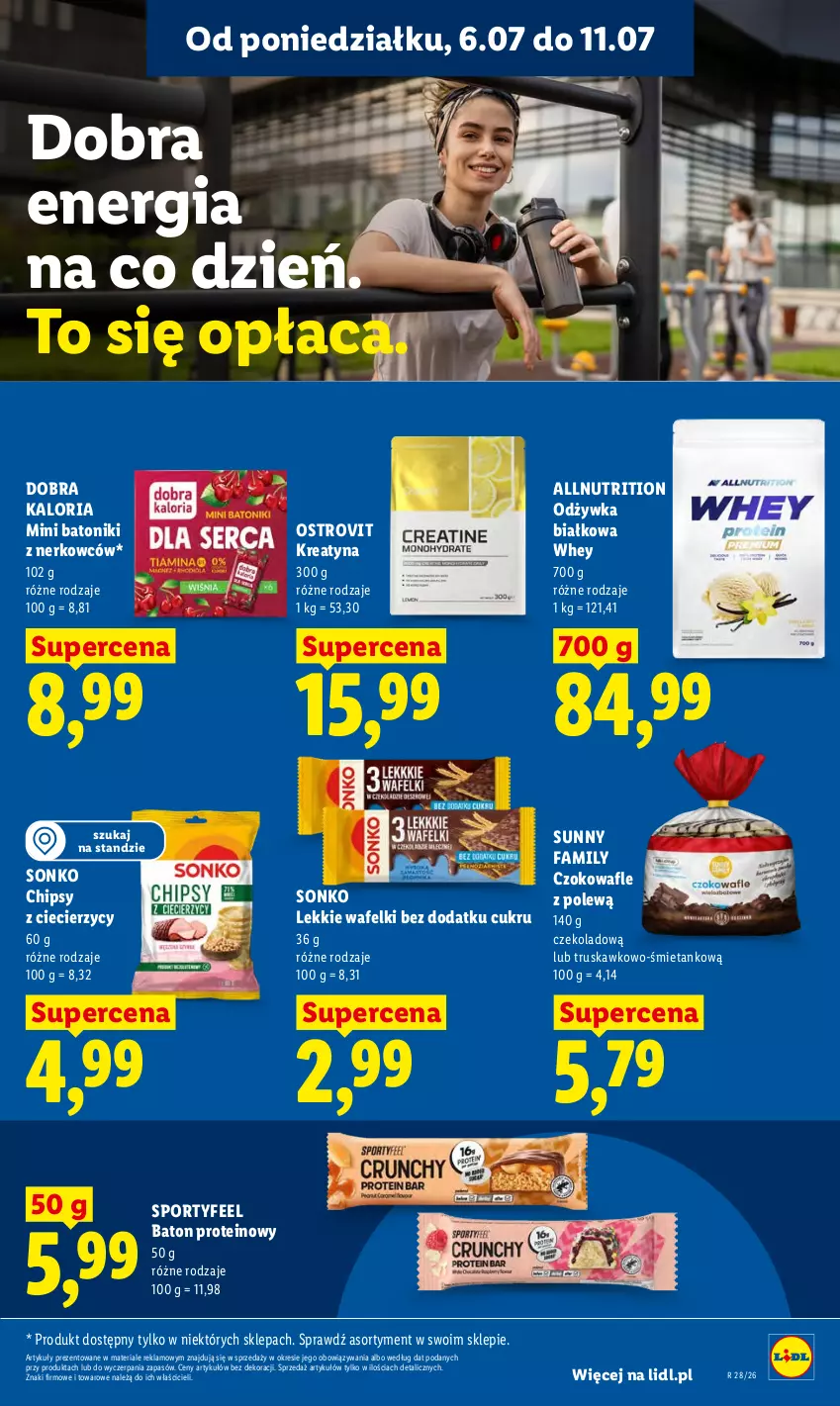 Gazetka promocyjna Lidl - Gazetka ważna od 6.07 do 8.07 - ważna 06.07 do 08.07.2026 - strona 83 - produkty: Baton, Chipsy, Fa, Odżywka, Por, Sonko, Sport, Tonik, Wafle