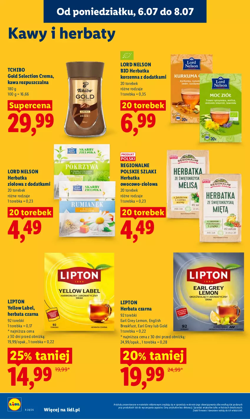 Gazetka promocyjna Lidl - Gazetka ważna od 6.07 do 8.07 - ważna 06.07 do 08.07.2026 - strona 84 - produkty: Earl Grey, Fa, Herbata, Herbata czarna, Kawa, Kawa rozpuszczalna, Lipton, Tchibo, Torebka