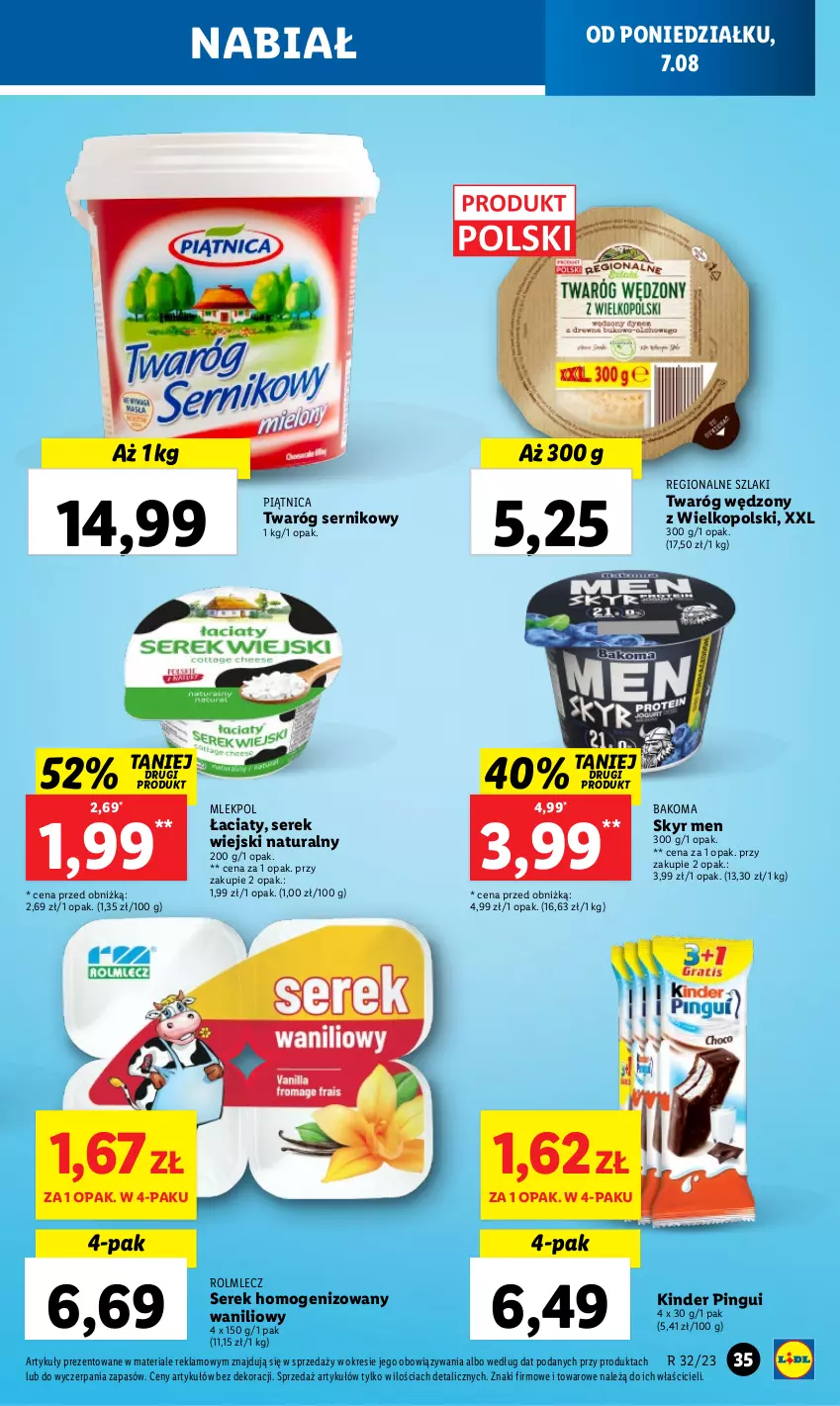 Gazetka promocyjna Lidl - GAZETKA - ważna 07.08 do 12.08.2023 - strona 51 - produkty: Bakoma, Kinder, Piątnica, Rolmlecz, Ser, Serek, Serek homogenizowany, Serek wiejski, Twaróg