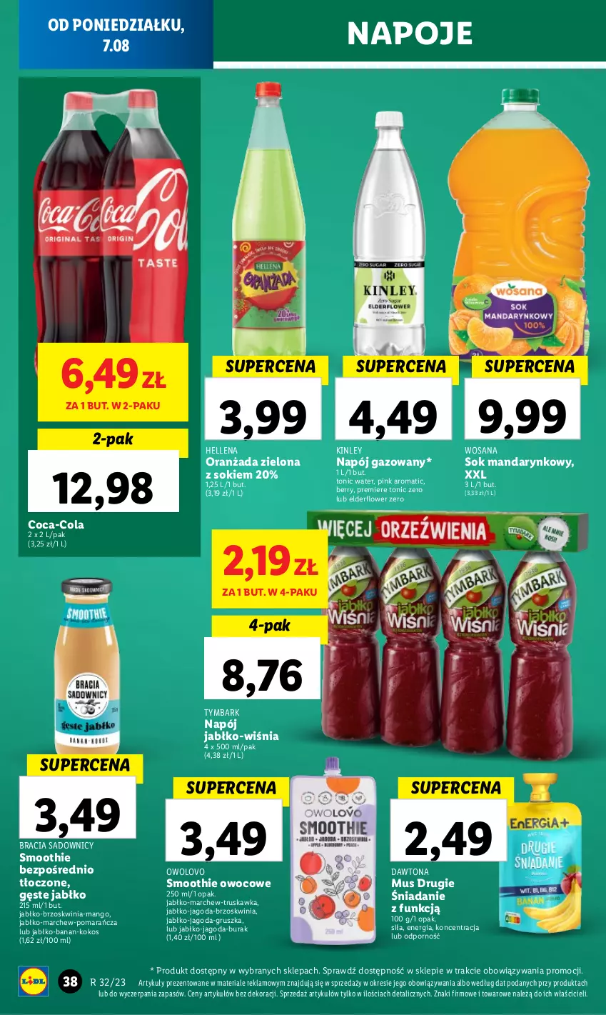 Gazetka promocyjna Lidl - GAZETKA - ważna 07.08 do 12.08.2023 - strona 56 - produkty: Coca-Cola, Dawtona, Hellena, Kokos, Mango, Mus, Napój, Napój gazowany, Napoje, Oranżada, Por, Premiere, Smoothie, Sok, Tymbark, Wosana