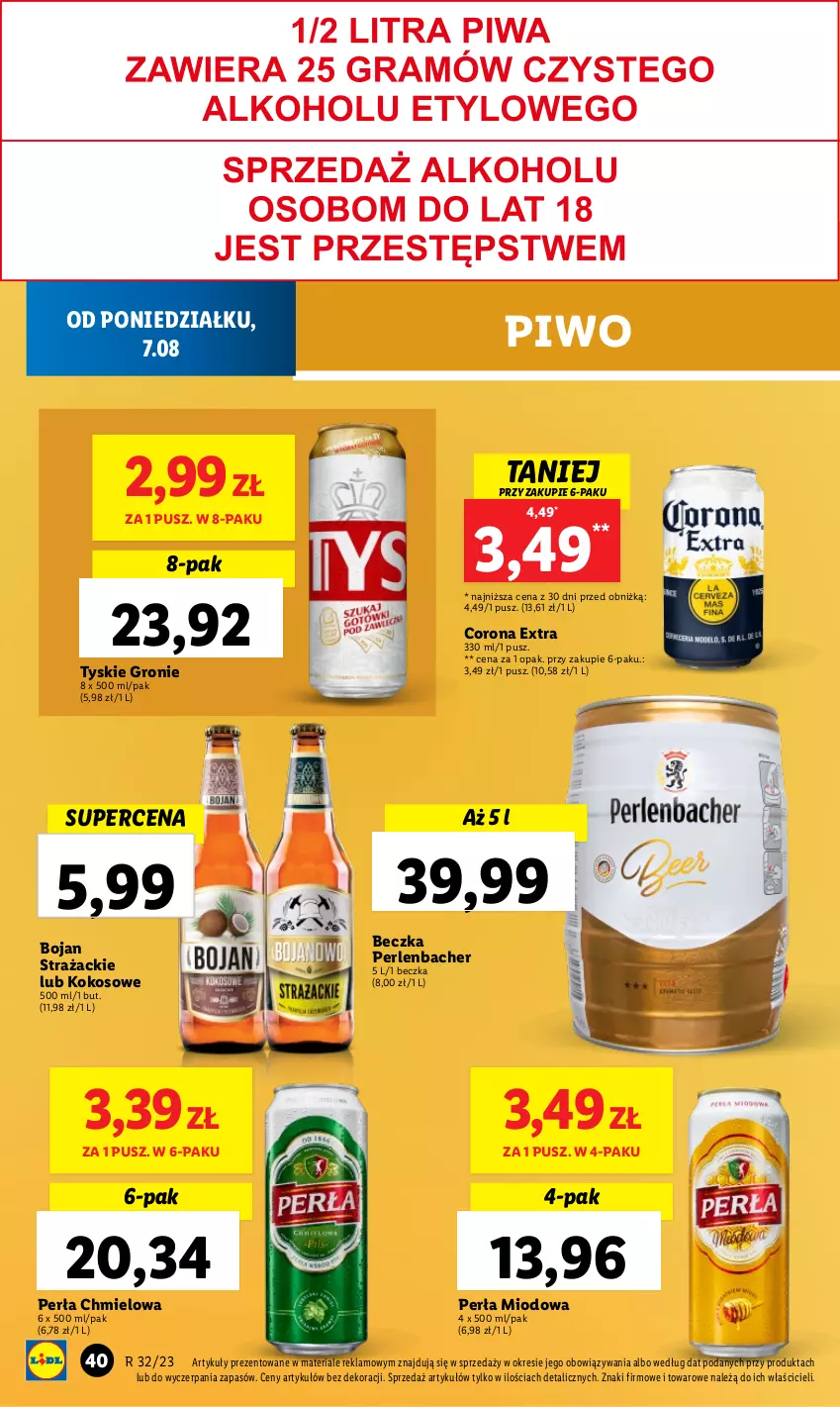 Gazetka promocyjna Lidl - GAZETKA - ważna 07.08 do 12.08.2023 - strona 58 - produkty: Corona Extra, Kokos, NBA, Perła, Piwo, Tyskie