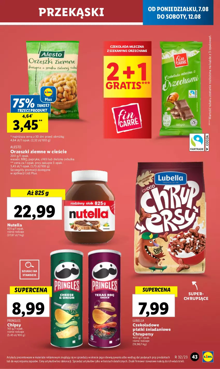 Gazetka promocyjna Lidl - GAZETKA - ważna 07.08 do 12.08.2023 - strona 61 - produkty: Bell, Bella, Chipsy, Czekolada, Czekolada mleczna, Danio, Gra, Lubella, Nutella, Orzeszki, Orzeszki ziemne, Papryka, Pringles, Wasa