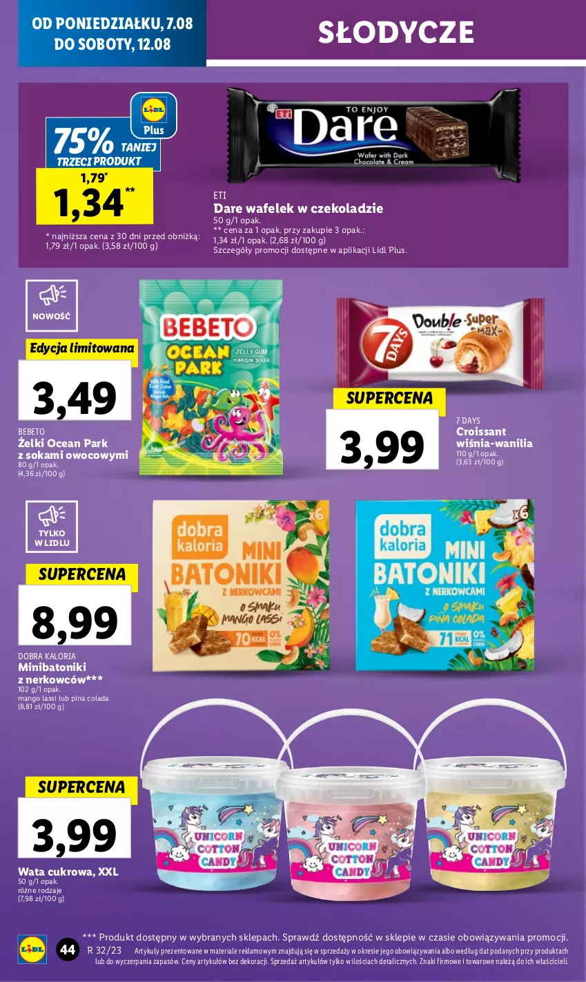 Gazetka promocyjna Lidl - GAZETKA - ważna 07.08 do 12.08.2023 - strona 62 - produkty: 7 Days, Baton, Croissant, Mango, Sok, Tonik, Wafelek, Wata cukrowa