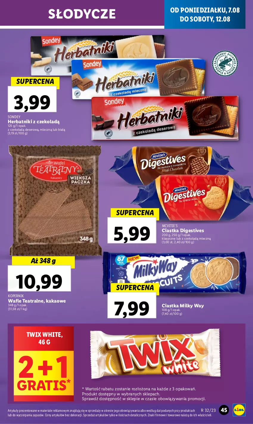 Gazetka promocyjna Lidl - GAZETKA - ważna 07.08 do 12.08.2023 - strona 63 - produkty: Ciastka, Deser, Gra, Herbatniki, Kakao, Milky Way, Ser, Twix, Wafle