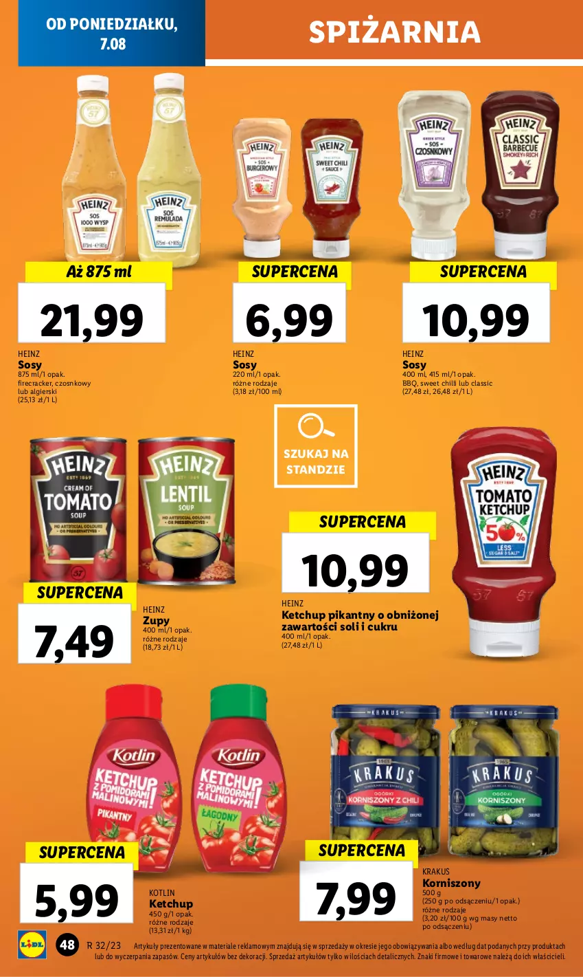 Gazetka promocyjna Lidl - GAZETKA - ważna 07.08 do 12.08.2023 - strona 66 - produkty: Heinz, Ketchup, Korniszony, Kotlin, Krakus, LG, Sos