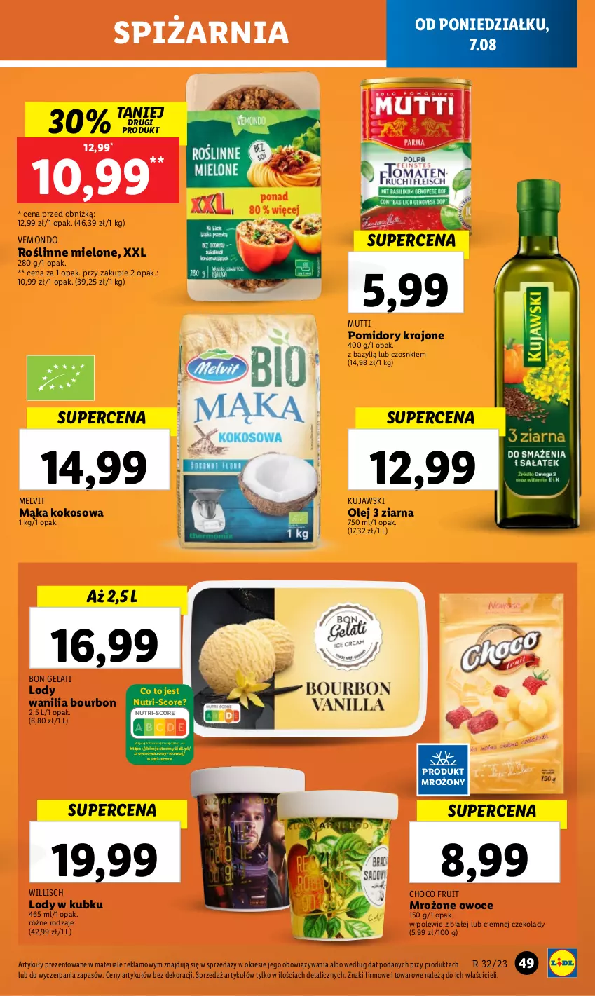 Gazetka promocyjna Lidl - GAZETKA - ważna 07.08 do 12.08.2023 - strona 67 - produkty: Bazyl, Bourbon, Kokos, Kujawski, Lody, Mąka, Melvit, Olej, Owoce, Pomidory, Pomidory krojone, Wazon