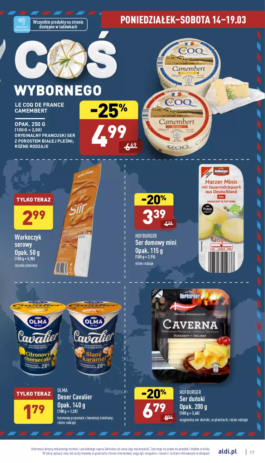 Gazetka promocyjna Aldi - Katalog spożywczy - ważna 14.03 do 19.03.2022 - strona 17 - produkty: Burger, Camembert, Deser, Gin, Hofburger, Koc, Lodówka, Olma, Por, Ser, Tera