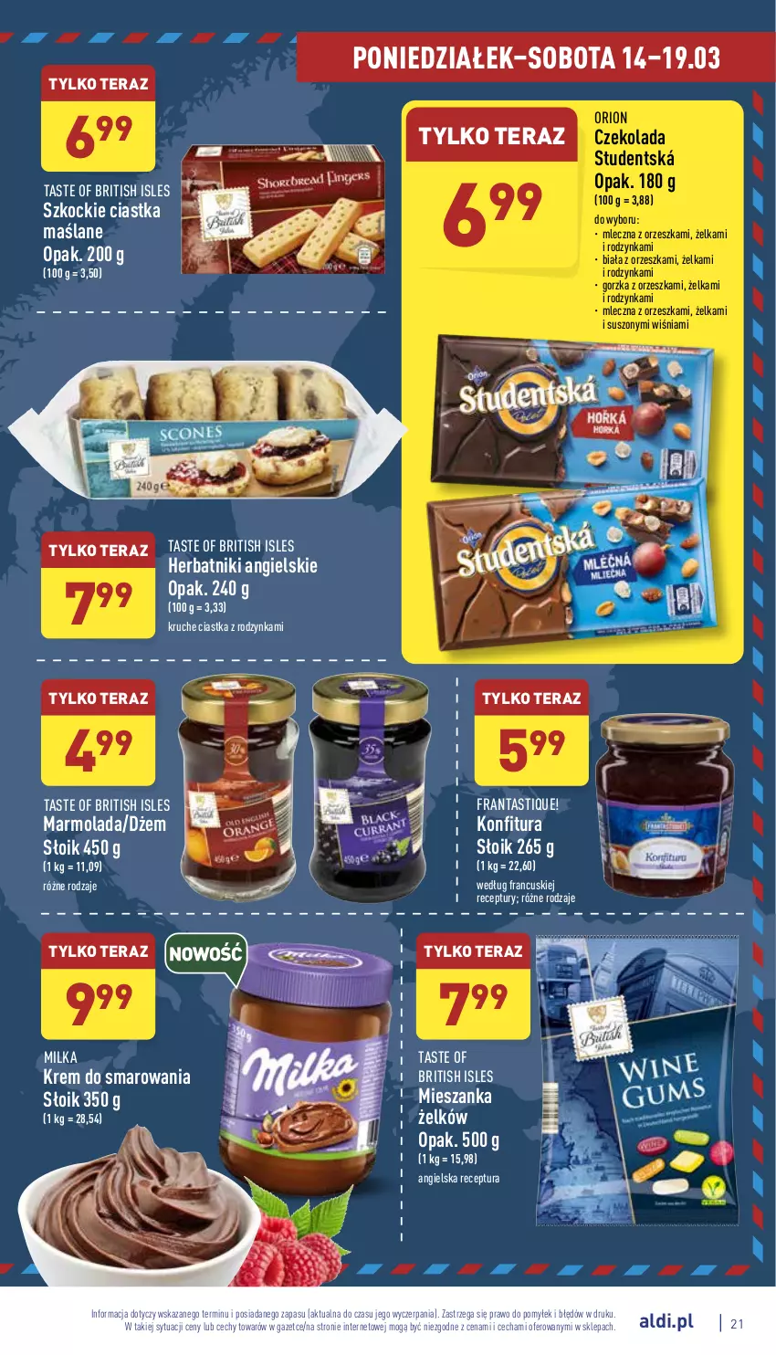 Gazetka promocyjna Aldi - Katalog spożywczy - ważna 14.03 do 19.03.2022 - strona 21 - produkty: Brit, Ciastka, Czekolada, Dżem, Herbatniki, Koc, Konfitura, Marmolada, Milka, Mola, Tera