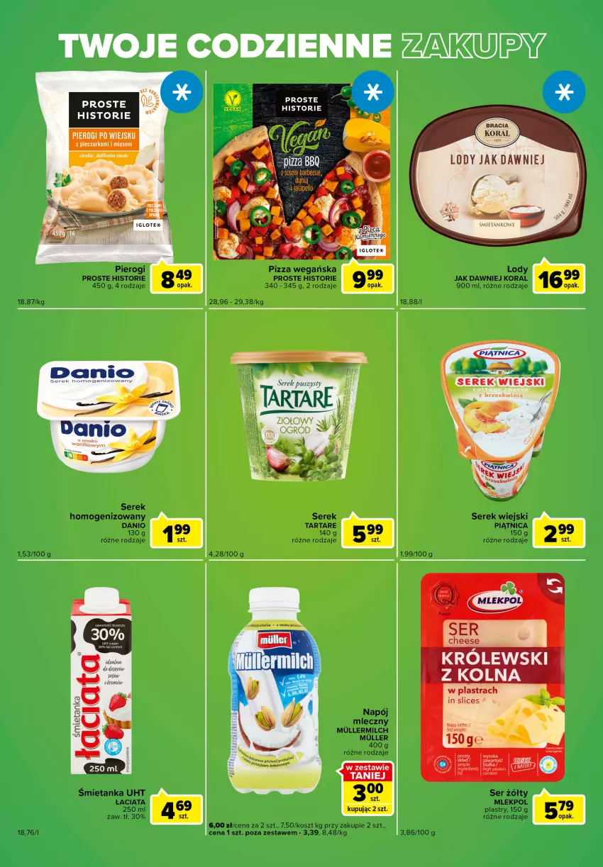 Gazetka promocyjna Carrefour - Gazetka Express - ważna 08.11 do 14.11.2022 - strona 2 - produkty: Danio, Kosz, Lody, Napój, Napój mleczny, Piątnica, Pierogi, Pizza, Ser, Serek, Serek homogenizowany, Serek wiejski, Tarta, Tartare