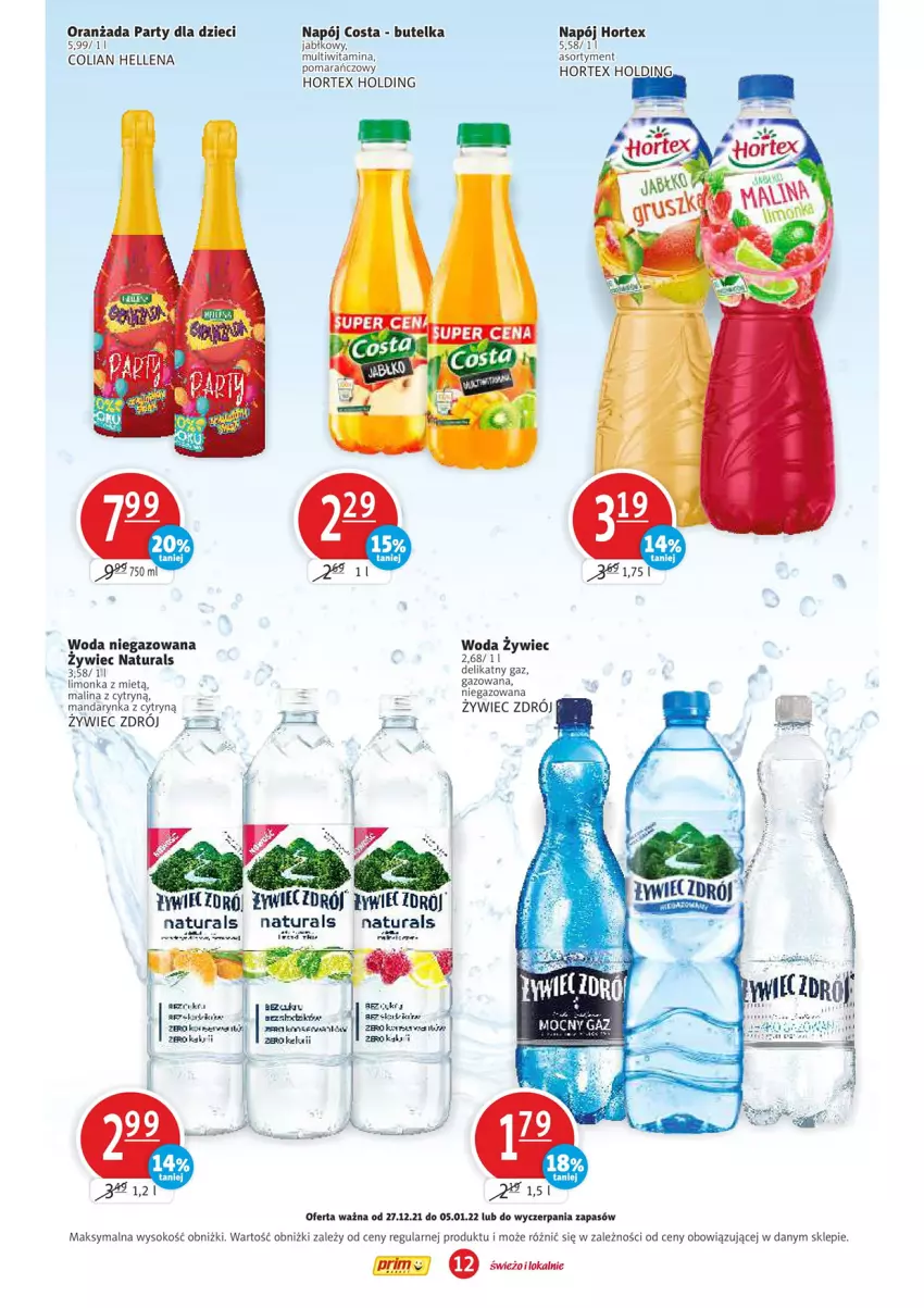 Gazetka promocyjna Prim Market - Gazetka - ważna 27.12.2021 do 05.01.2022 - strona 12 - produkty: Dzieci, Hellena, Hortex, Limonka, Napój, Oranżada, Sok, Woda, Woda niegazowana