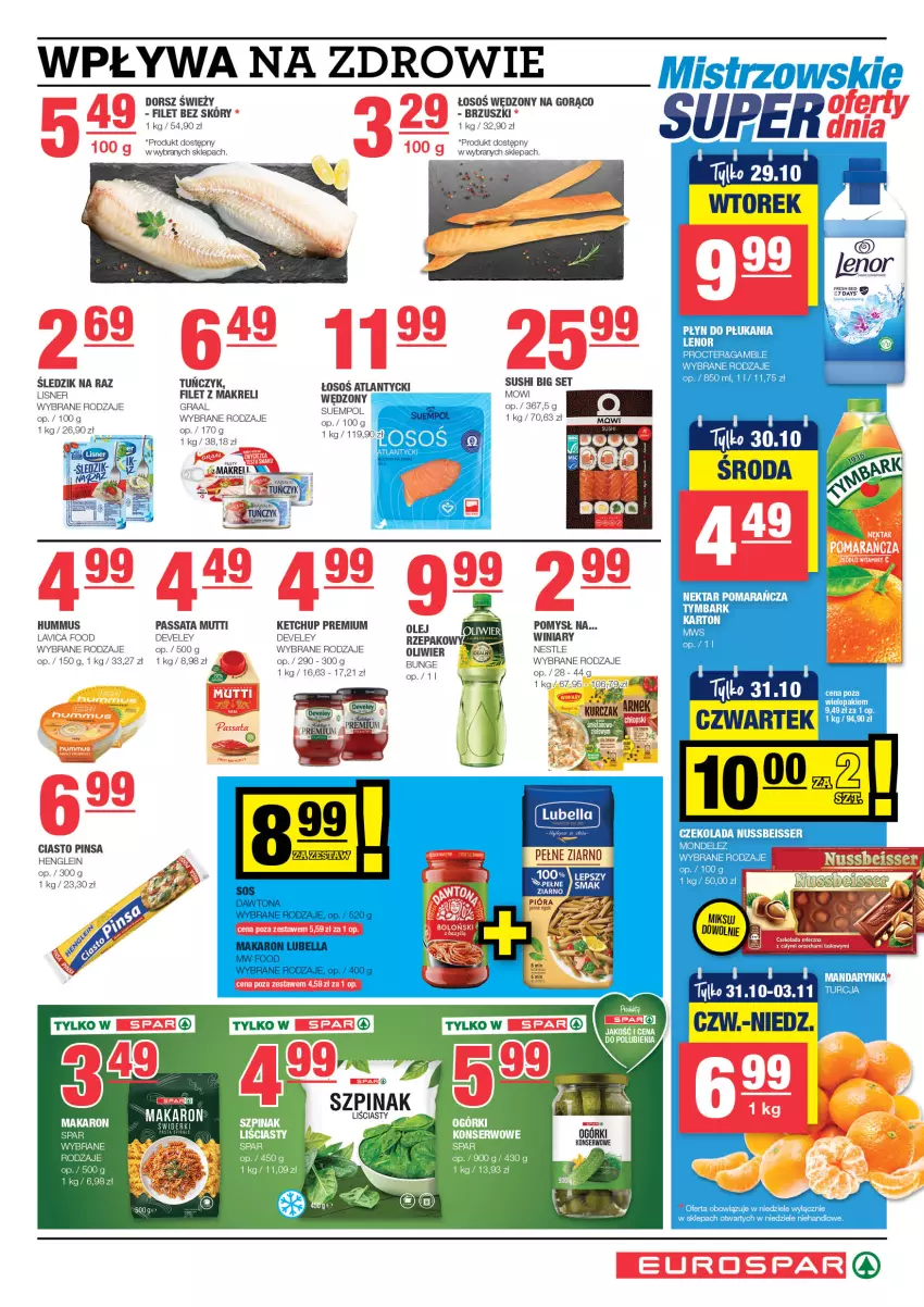 Gazetka promocyjna Spar - EuroSpar - ważna 20.10 do 30.10.2024 - strona 5 - produkty: Czekolada, Dorsz, Filet z makreli, Gra, Graal, Hummus, Kawa, Ketchup, Kurczak, Lisner, Mus, Nektar, Olej, Płyn do płukania, Ser, Suempol, Sushi, Tuńczyk, Tymbark, Winiary, Zdrowie