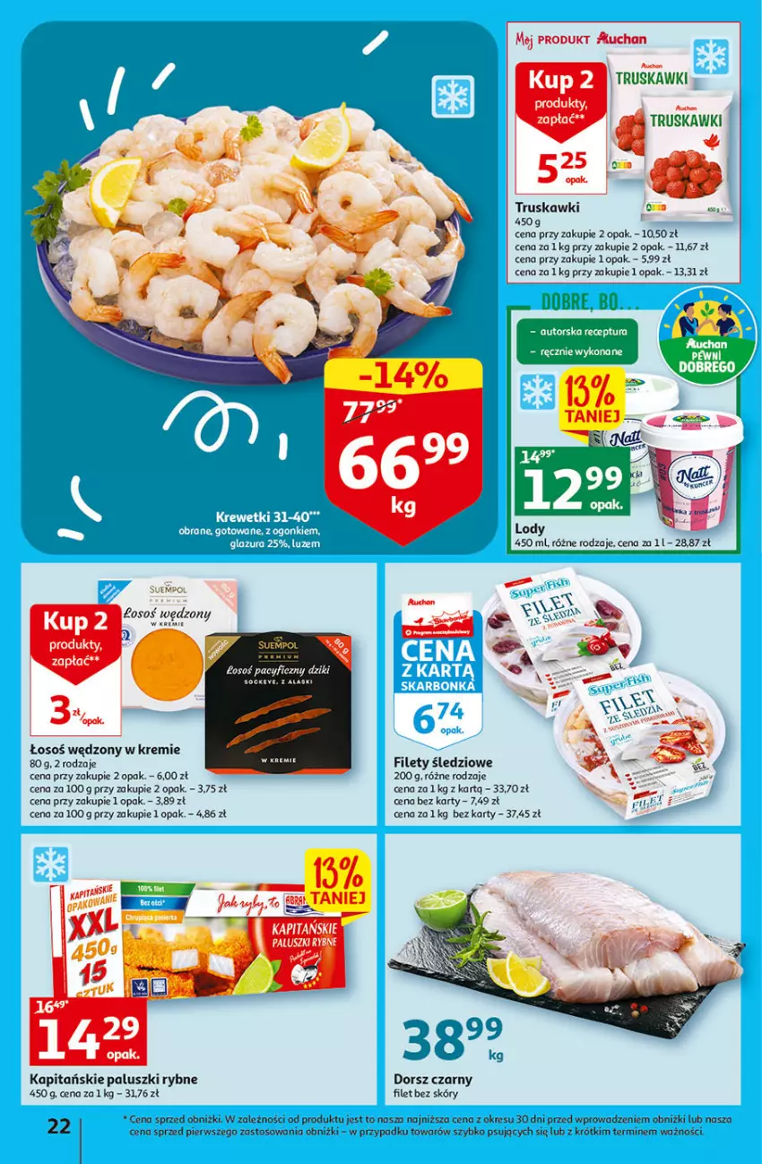 Gazetka promocyjna Auchan - Gazetka Koszyk Oszczędności Hipermarket Auchan - ważna 09.02 do 15.02.2023 - strona 22 - produkty: Dorsz, O nas, Paluszki rybne, Suempol, Truskawki