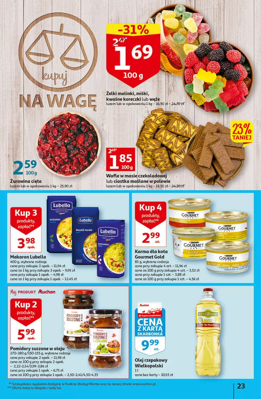 Gazetka promocyjna Auchan - Gazetka Koszyk Oszczędności Hipermarket Auchan - ważna 09.02 do 15.02.2023 - strona 23 - produkty: Bell, Bella, Ciastka, Gourmet Gold, Lubella, Makaron, Olej, Olej rzepakowy, Pomidory, Wafle