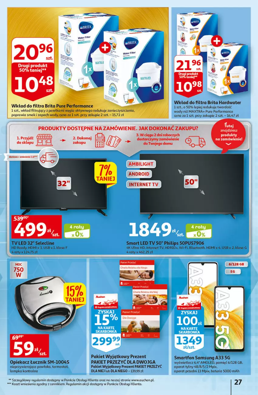 Gazetka promocyjna Auchan - Gazetka Koszyk Oszczędności Hipermarket Auchan - ważna 09.02 do 15.02.2023 - strona 27 - produkty: Amol, Bateria, Brit, Brita, Clin, HD ready, Kosz, LED TV, Philips, Pur, Samsung, Smartfon, Termos, Wkład filtrujący