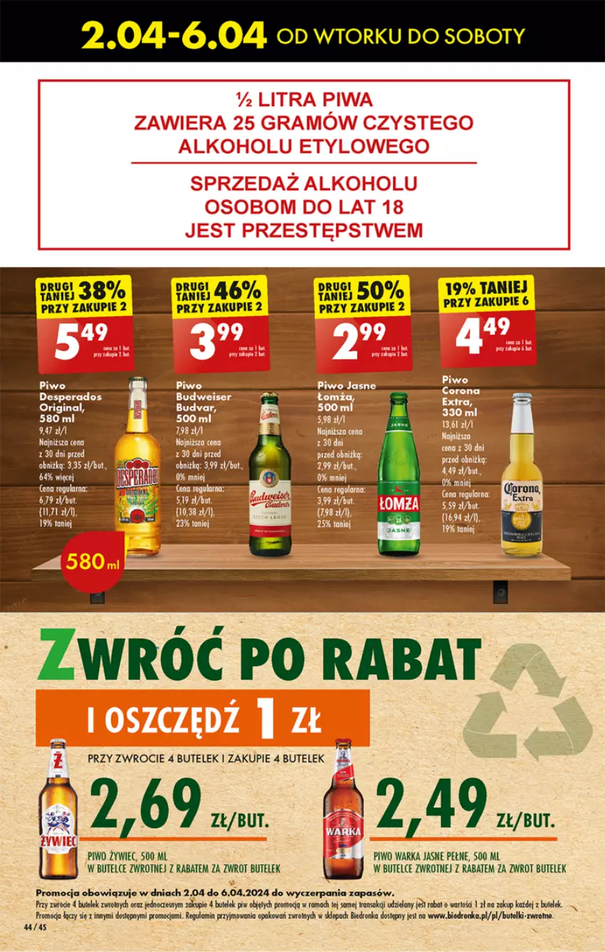 Gazetka promocyjna Biedronka - Od poniedzialku - ważna 08.04 do 13.04.2024 - strona 50 - produkty: Desperados, Dron, Gin, Piwo, Rama, Tran, Warka