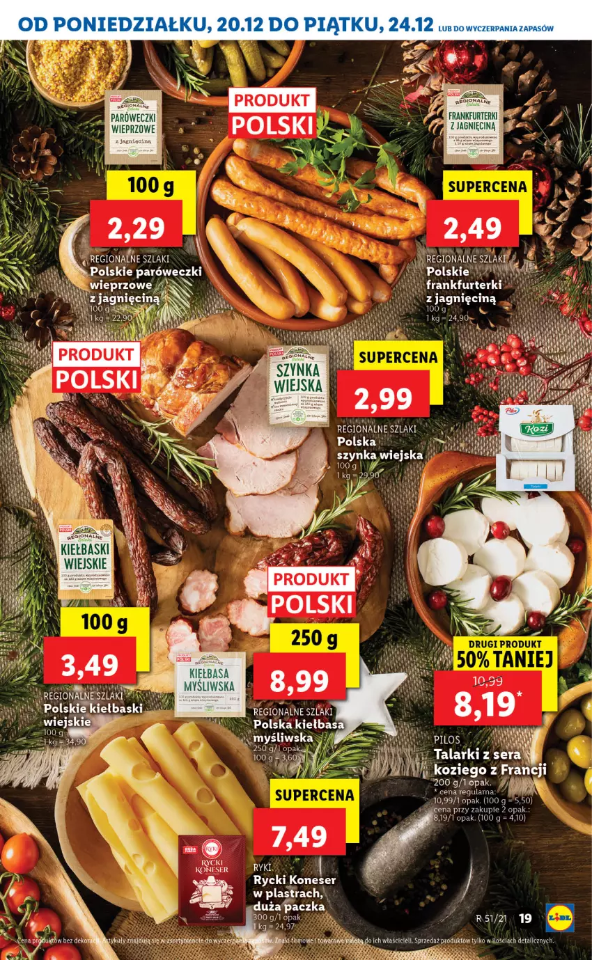 Gazetka promocyjna Lidl - GAZETKA - ważna 20.12 do 24.12.2021 - strona 19 - produkty: Kiełbasa, Ser