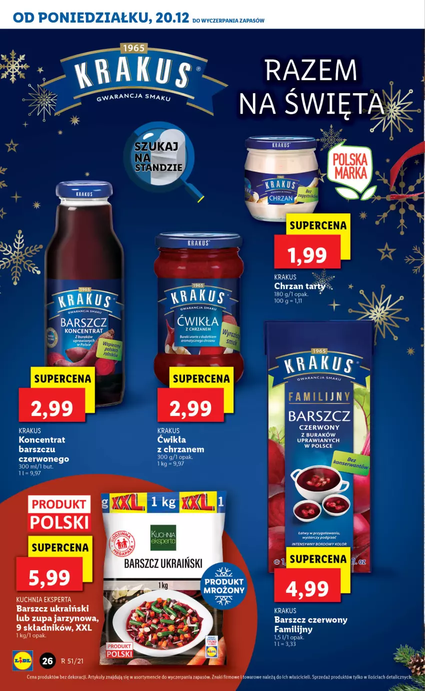 Gazetka promocyjna Lidl - GAZETKA - ważna 20.12 do 24.12.2021 - strona 26 - produkty: Chrzan, Fa, Krakus, Kuchnia, Zupa