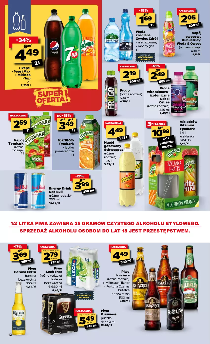 Gazetka promocyjna Netto - Oferta tygodnia - ważna 01.03 do 06.03.2021 - strona 12 - produkty: 7up, Corona Extra, Fortuna, Gra, Książęce, Kubuś, LANA, Mirinda, Napój, Napój gazowany, Oshee, Owoce, Pepsi, Pepsi max, Piwa, Piwo, Red Bull, Schweppes, Sok, Szklanka, Tymbark, Woda