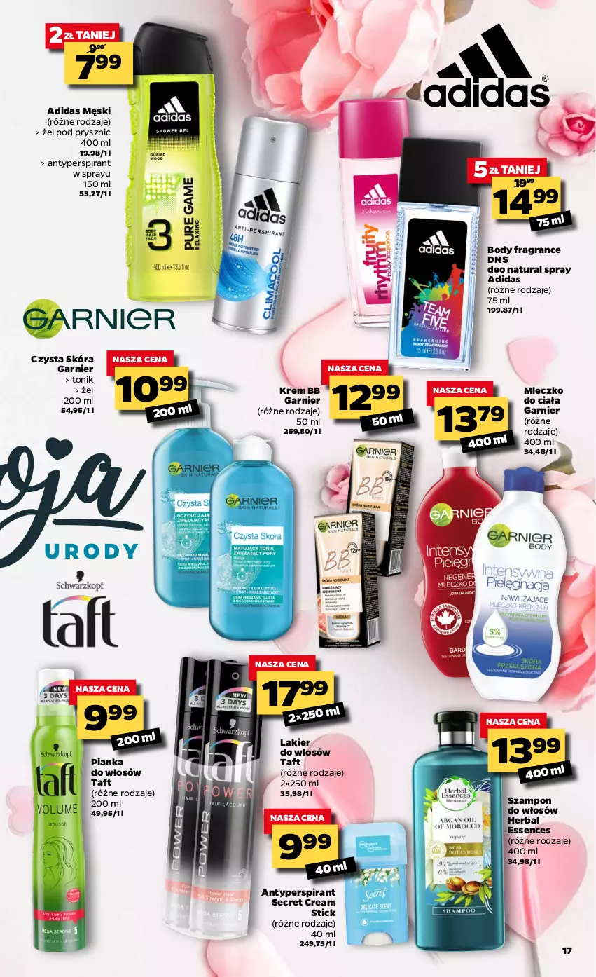 Gazetka promocyjna Netto - Oferta tygodnia - ważna 01.03 do 06.03.2021 - strona 17 - produkty: Adidas, Antyperspirant, Body, Garnier, Gra, Krem bb, Lakier, Lakier do włosów, Mleczko, Mleczko do ciała, Pianka do włosów, Szampon, Taft, Tonik