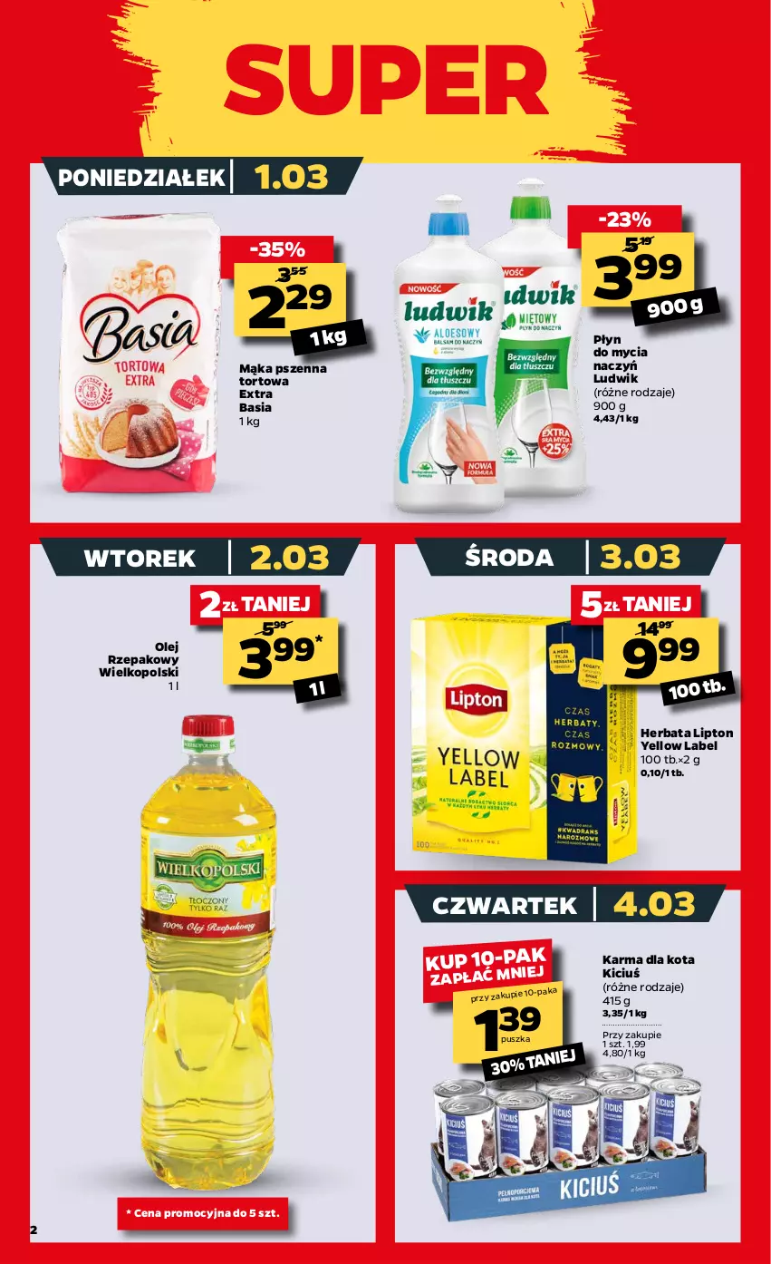 Gazetka promocyjna Netto - Oferta tygodnia - ważna 01.03 do 06.03.2021 - strona 2 - produkty: Basia, Do mycia naczyń, Herbata, Lipton, Ludwik, Mąka, Mąka pszenna, Olej, Olej rzepakowy, Płyn do mycia, Płyn do mycia naczyń