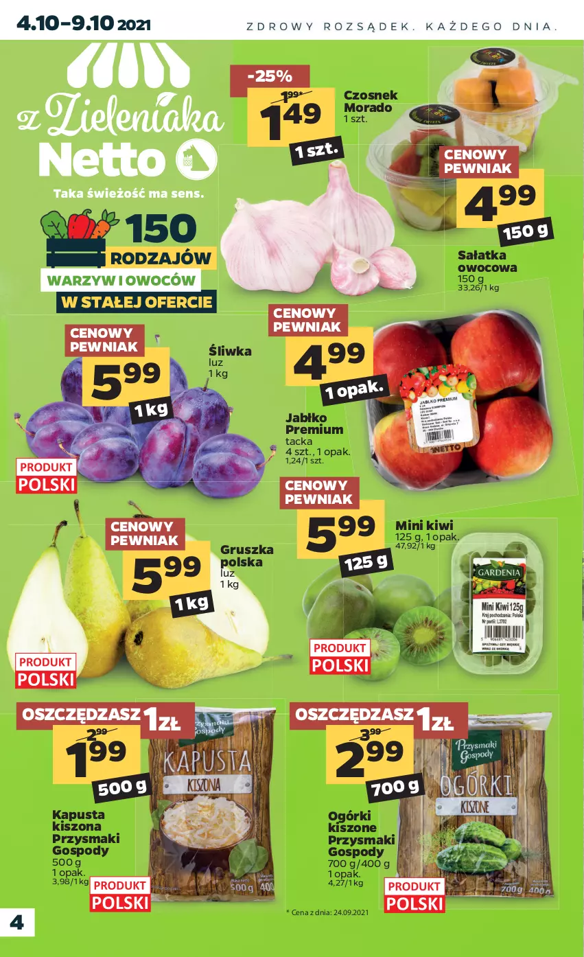 Gazetka promocyjna Netto - Gazetka spożywcza - ważna 04.10 do 09.10.2021 - strona 4 - produkty: Czosnek, Kiwi, Przysmaki, Sałat, Sałatka