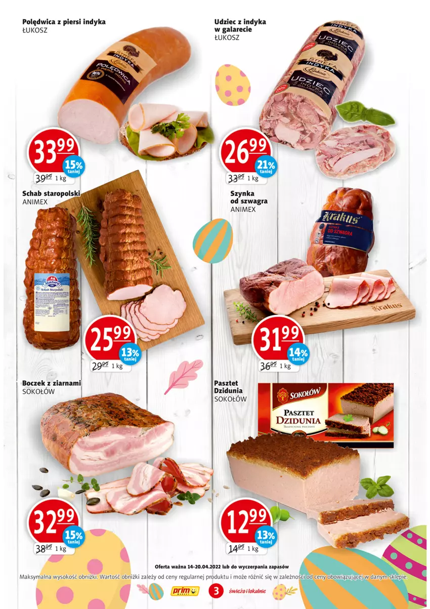 Gazetka promocyjna Prim Market - ważna 14.04 do 20.04.2022 - strona 3 - produkty: Boczek, Gala, Gra, Kosz, Polędwica, Sok, Sokołów, Udziec z indyka