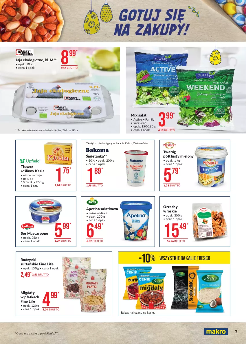 Gazetka promocyjna Makro - [Oferta specjalna] Przepis na Wielkanoc - ważna 25.03 do 03.04.2021 - strona 3 - produkty: Fa, Fresco, Jaja, Kasia, Mascarpone, Migdały, Orzechy włoskie, Rodzynki, Sałat, Ser, Tłuszcz roślinny, Twaróg, Twaróg półtłusty