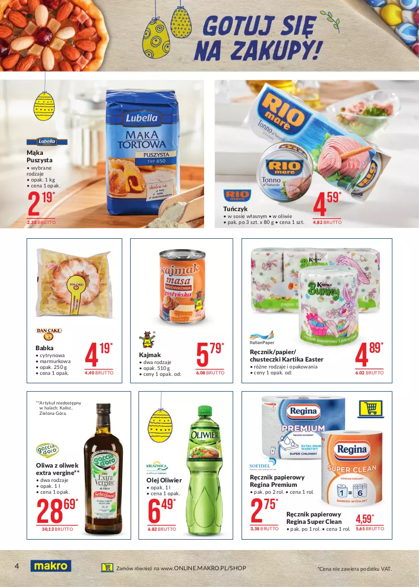 Gazetka promocyjna Makro - [Oferta specjalna] Przepis na Wielkanoc - ważna 25.03 do 03.04.2021 - strona 4 - produkty: Babka, Chusteczki, Gin, Mąka, Olej, Oliwa z oliwek, Papier, Ręcznik, Sos, Tuńczyk