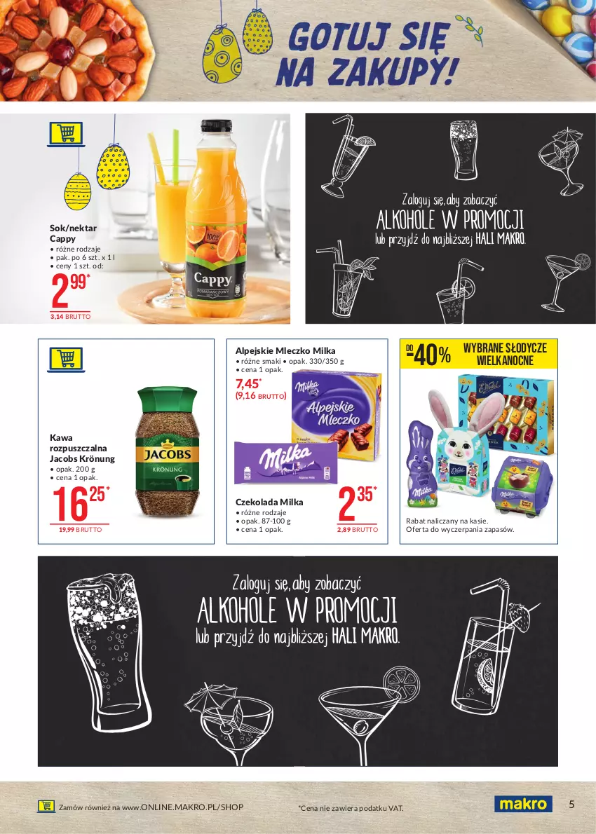 Gazetka promocyjna Makro - [Oferta specjalna] Przepis na Wielkanoc - ważna 25.03 do 03.04.2021 - strona 5 - produkty: Amundsen, Biały Bocian, Brandy, Cappy, Czekolada, Jacobs, Jacobs Krönung, Kawa, Kawa rozpuszczalna, Milka, Mleczko, Nektar, Ogiński, Sok, Stock, Whisky, Wódka