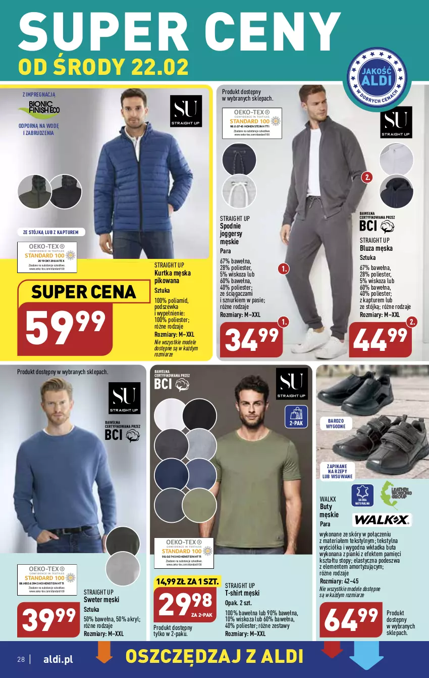 Gazetka promocyjna Aldi - Pełny katalog - ważna 20.02 do 25.02.2023 - strona 28 - produkty: Bluza, Buty, Kurtka, Por, Spodnie, Sweter, T-shirt, Top, Wełna