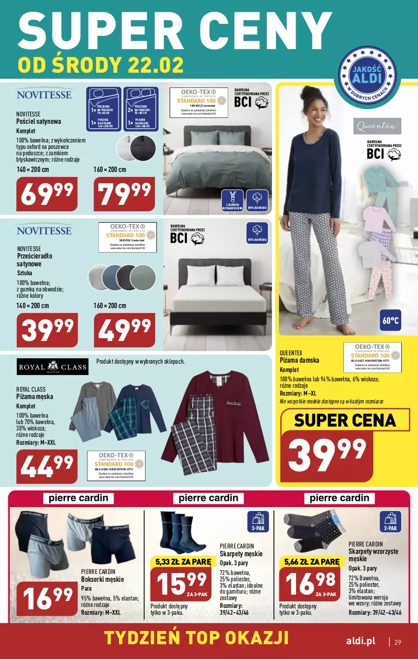 Gazetka promocyjna Aldi - Pełny katalog - ważna 20.02 do 25.02.2023 - strona 29 - produkty: Bokserki, Karp, Pierre Cardin, Piżama, Pościel, Prześcieradło, Queentex, Ser, Top, Wełna