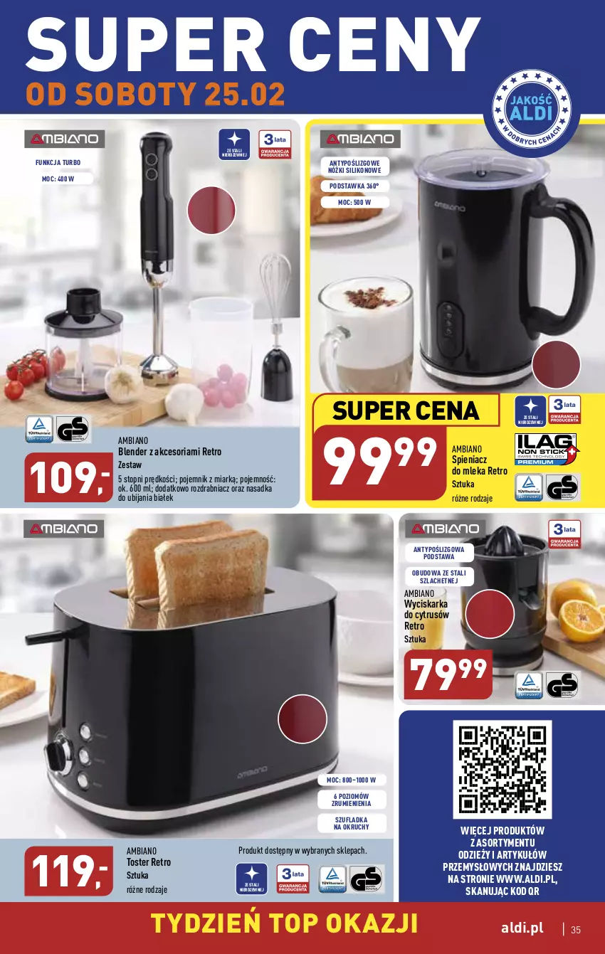 Gazetka promocyjna Aldi - Pełny katalog - ważna 20.02 do 25.02.2023 - strona 35 - produkty: Blender, Pojemnik, Rozdrabniacz, Rum, Top, Toster, Wyciskarka