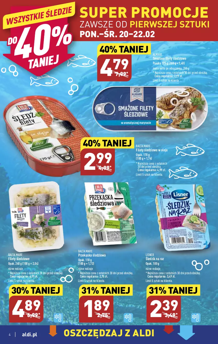 Gazetka promocyjna Aldi - Pełny katalog - ważna 20.02 do 25.02.2023 - strona 4 - produkty: Balta Mare, Lisner, Olej, Przekąska śledziowa