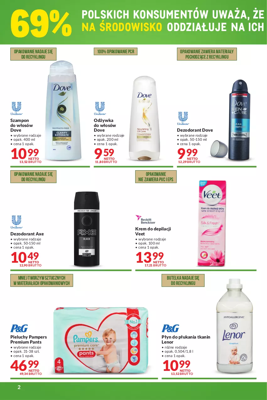 Gazetka promocyjna Makro - [Oferta specjalna] Razem dbajmy o środowisko - ważna 31.05 do 13.06.2022 - strona 2 - produkty: Dezodorant, Dove, Krem do depilacji, Lenor, Odżywka, Pampers, Pieluchy, Płyn do płukania, Szampon, Veet