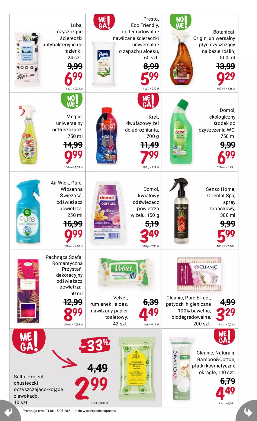 Gazetka promocyjna Rossmann - Czerwiec I - ważna 01.06 do 15.06.2021 - strona 11 - produkty: Air Wick, Chusteczki, Cleanic, Domol, Fa, Gin, Gra, Kret, Nawilżany papier, Odświeżacz powietrza, Odtłuszczacz, Papier, Papier toaletowy, Płatki kosmetyczne, Presto, Pur, Rum, Szafa, Uniwersalny płyn czyszczący, Velvet, Wełna