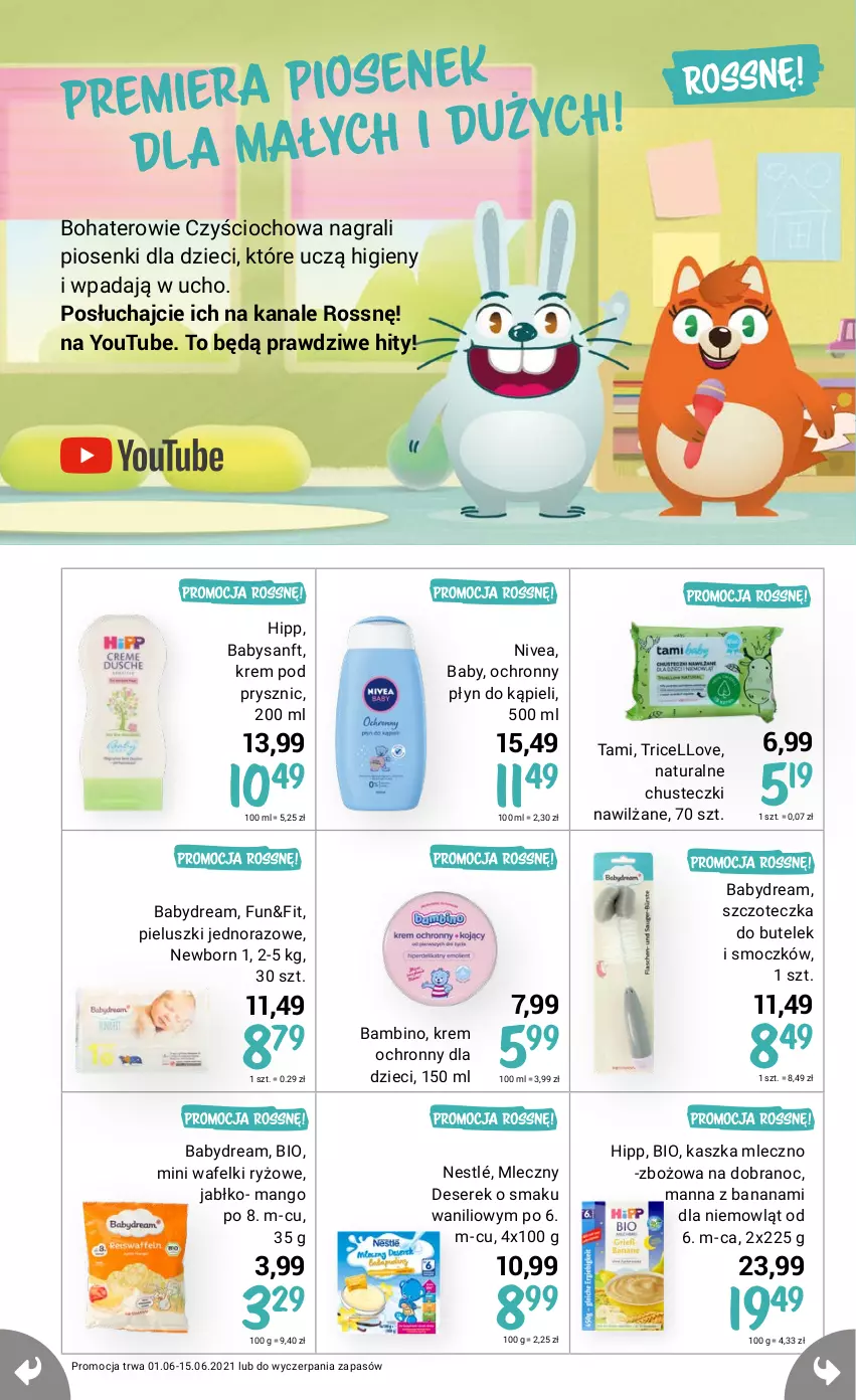 Gazetka promocyjna Rossmann - Czerwiec I - ważna 01.06 do 15.06.2021 - strona 14 - produkty: Babydream, Chusteczki, Deser, Dzieci, Gra, HiPP, Mango, Nestlé, Nivea, Płyn do kąpieli, Ryż, Ser, Serek, Szczoteczka