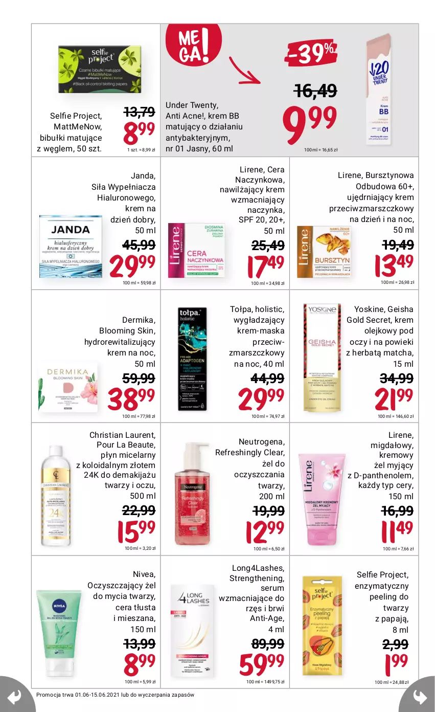 Gazetka promocyjna Rossmann - Czerwiec I - ważna 01.06 do 15.06.2021 - strona 4 - produkty: Bibułki, Bursztyn, Dermika, Krem bb, Krem na dzień, Krem na noc, Krem przeciwzmarszczkowy, Laur, Lirene, Makijaż, Mars, Maska, Neutrogena, Nivea, Olej, Peeling, Płyn micelarny, Rum, Ser, Serum, Tołpa, Yoskine