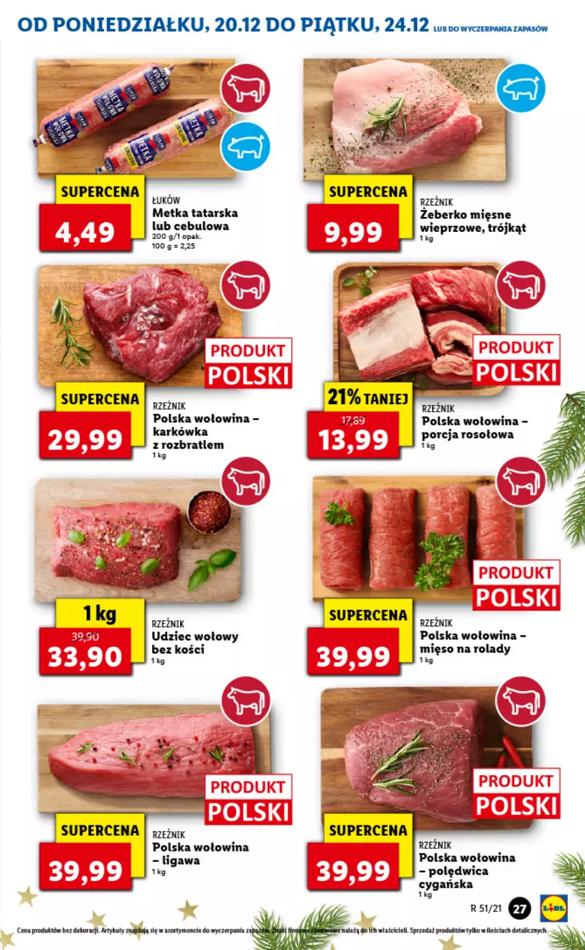 Gazetka promocyjna Lidl - GAZETKA - ważna 20.12 do 24.12.2021 - strona 27 - produkty: Metka tatarska, Mięso, Polędwica, Por, Udziec wołowy, Wołowina